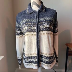 Vintage Tiara Fair Isle Zip Sweater XL | Nordic Cotton Blend Navy Cream Y2K